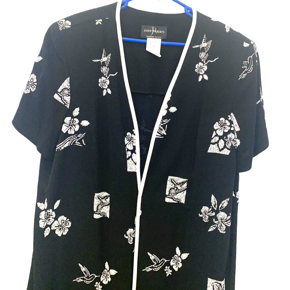 John Roberts 90s Black Dress & Long Jacket 18W Petite  Shift Open Front 2Pc Set